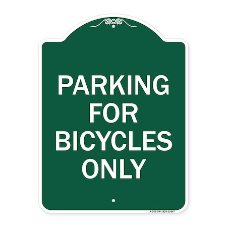 Signmission Designer Series Parking for Bicycles Only, Green & White Aluminum Sign, 18" x 24", GW-1824-23447 A-DES-GW-1824-23447